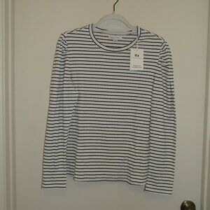 NWT Free Assembly Striped Top T-Shirt Ribbed Gathered Sleeves XL